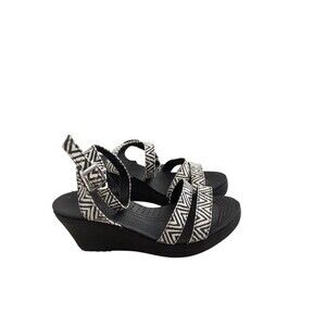 Crocs Leigh II Sandals Womens 10 Graphic Ankle Strap Buckle Comfort Wedge Shoes